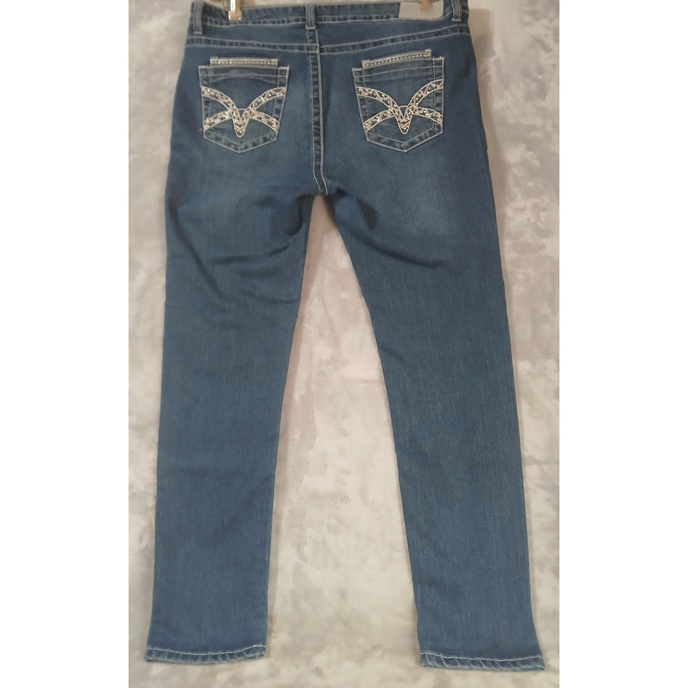 VGS Jeans Roll Up Skinny Medium Wash Distressed Embellished Denim Blue Womens 12